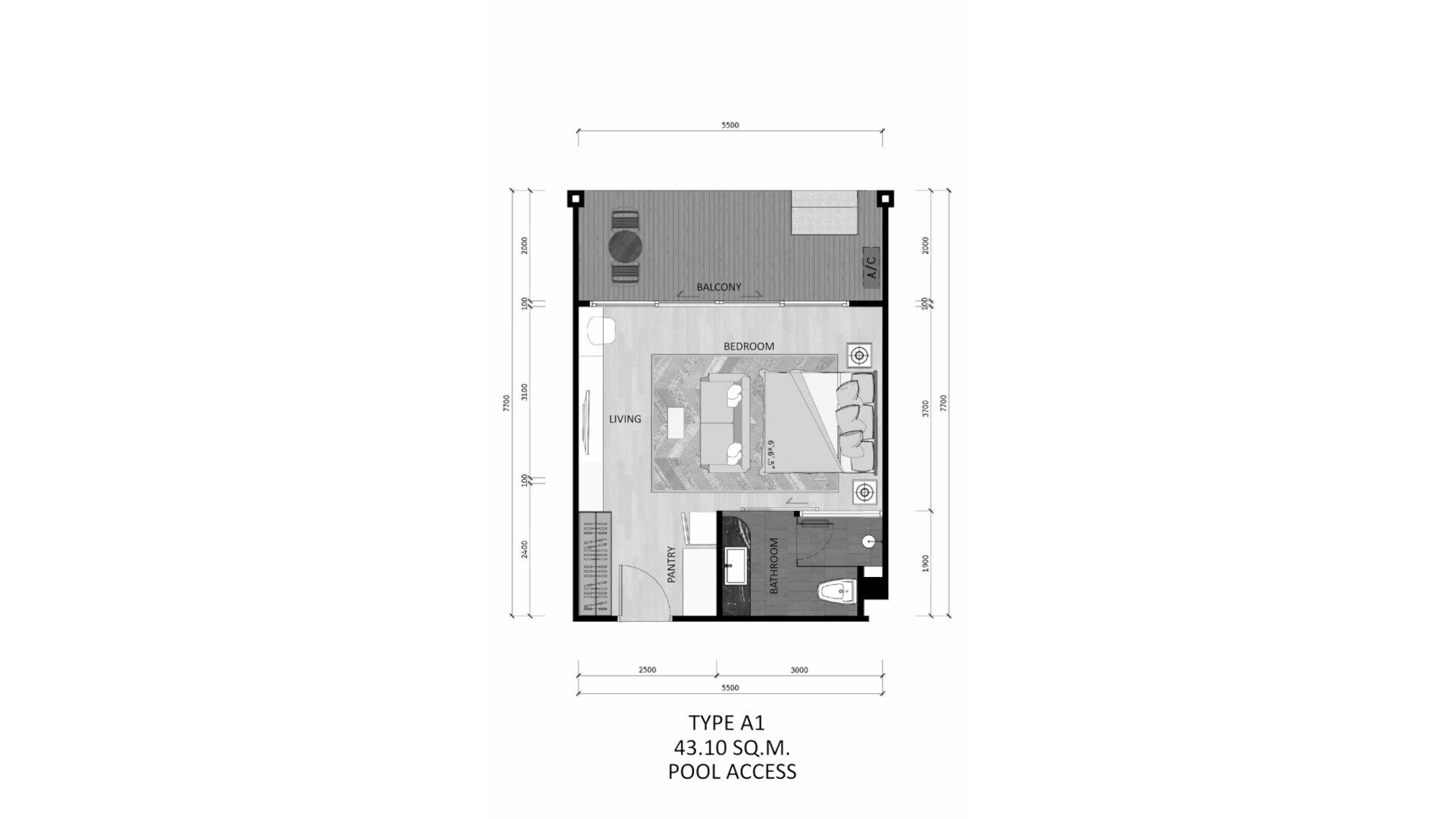 Condominium floor plan, 1 bedroom in The Sea Heaven No. 10988