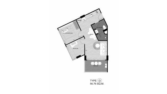 Condominium floor plan, 2 bedrooms in The Sea Heaven No. 10992 (2D)