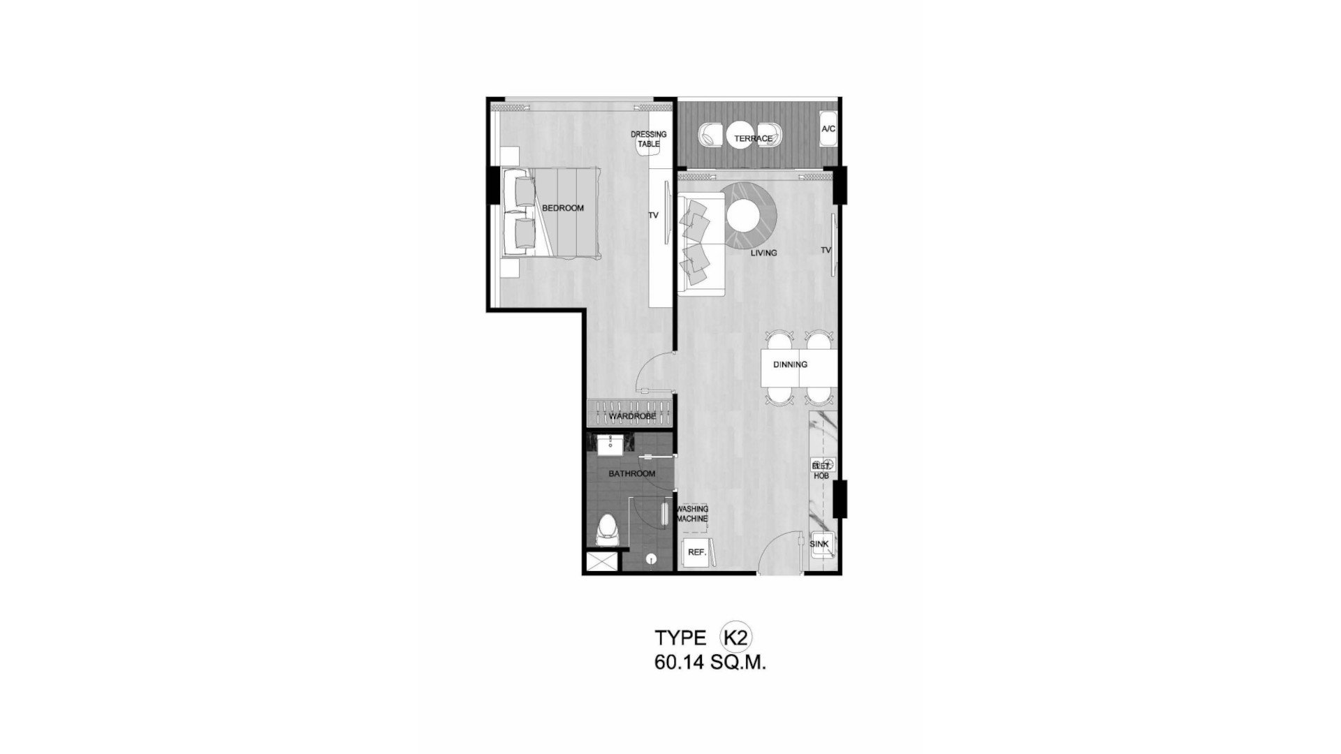 Condominium floor plan, 1 bedroom in The Sea Heaven No. 10991